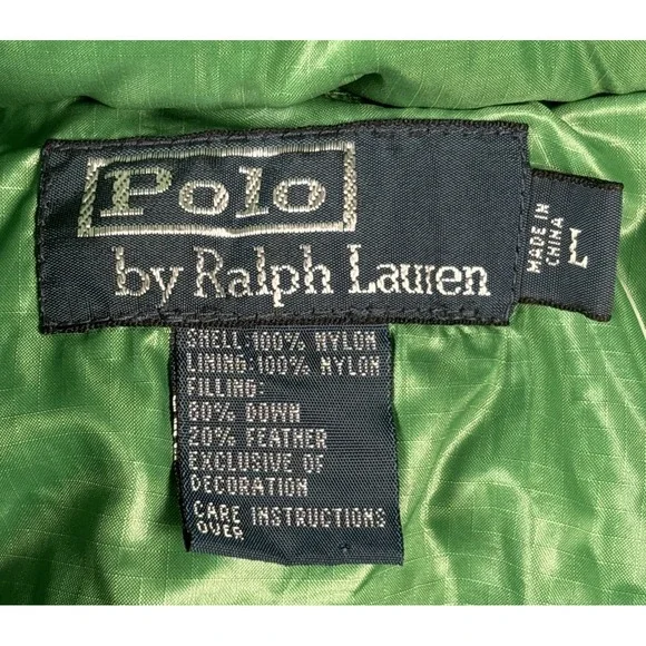 NEW Vintage Polo RALPH LAUREN Detachable Hood Down Jacket Green Mens L NOS